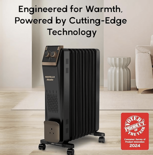 Havells 9 Fin Hestio Straight Fin OFR | 2400 Watt, Thermostatic heat control with 3 power settings & PTC fan control | Superior grade oil for long-lasting heat | (Pack of 1, Black) - Image 3